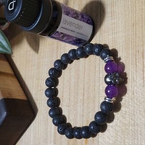 Lava Bead Essential oil bracelet. Amethyst & skull beads. New